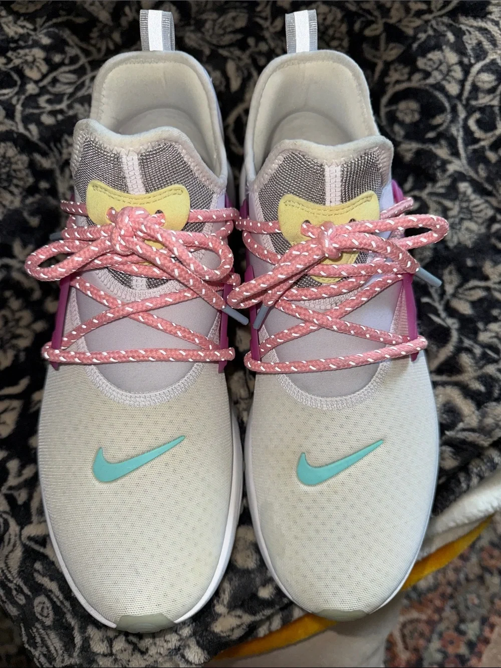 Nike women’s White Sneakers with Pink, Teal & Yellow Accents